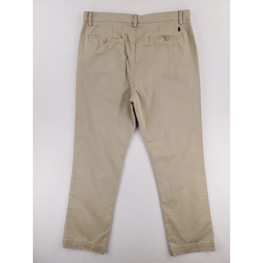 Polo Ralph Lauren Pants Mens 35x32*‎ Khaki Classic Fit Chino Flat Front Preppy